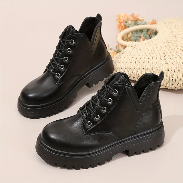 Women's ankle platforms for laced with round toe, british-style combat boots