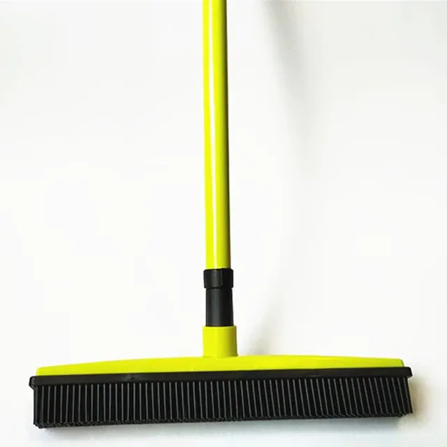 Anti-static broom with rubber bristles and telescopic handle