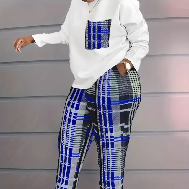 Set casual pentru femei cu dungi: Top cu mâneci lungi și Pantaloni cu buzunare