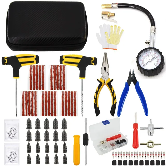 Set de unelte pentru repararea anvelopelor Auto Bike Puncture Plug Garage Needle Nose Pliers Vacuum Film Nail Screws cu husă de depozitare