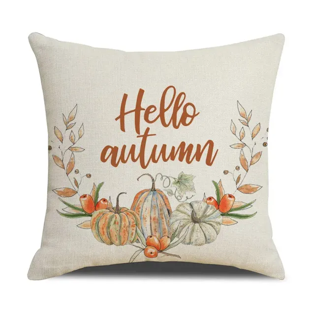 Autumn pillowcase with a motif of pumpkin and maple leaves for thanks and decoration