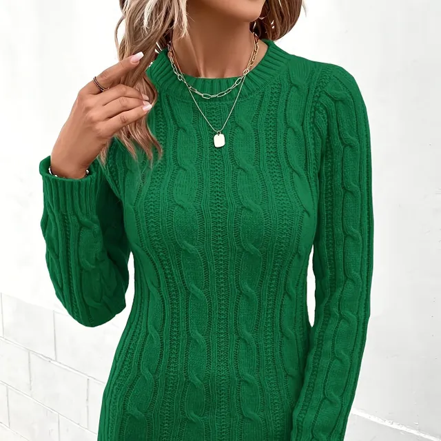 Ladies knitted sweater with round neck and long sleeves in cable pattern