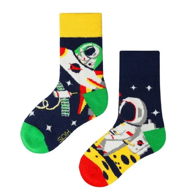 Baby color socks with cute cartoons - medium-high cotton socks