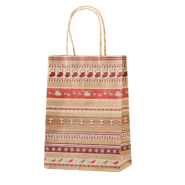 Sac din hârtie cu motiv de Crăciun 21 x 15 x 8 cm 4 bucăți