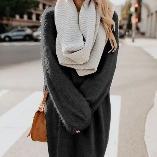 Women's long hairy sweater grey Dane cerna s