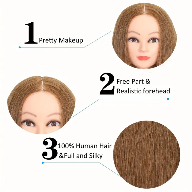 Hairdressing head with artificial hair - hairdressing, cosmetic and training purposes