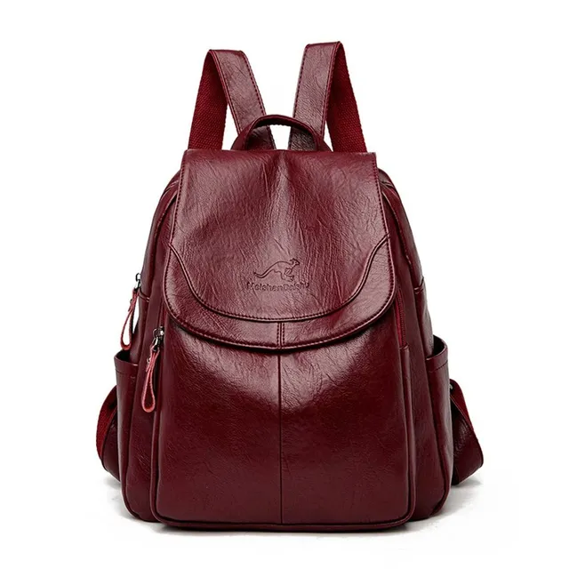 Leather soft women's simple backpack - more variants Wine red