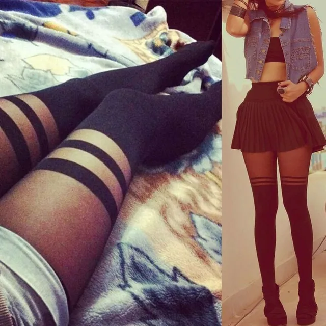 Women's sexy black tights with striped pattern