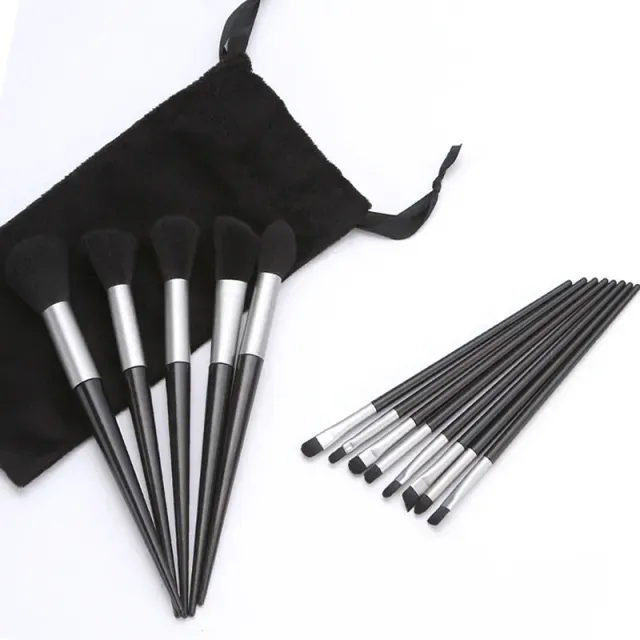 Set of fine and fluffy cosmetic brushes for applying make-up, powder, lipstick and shadows