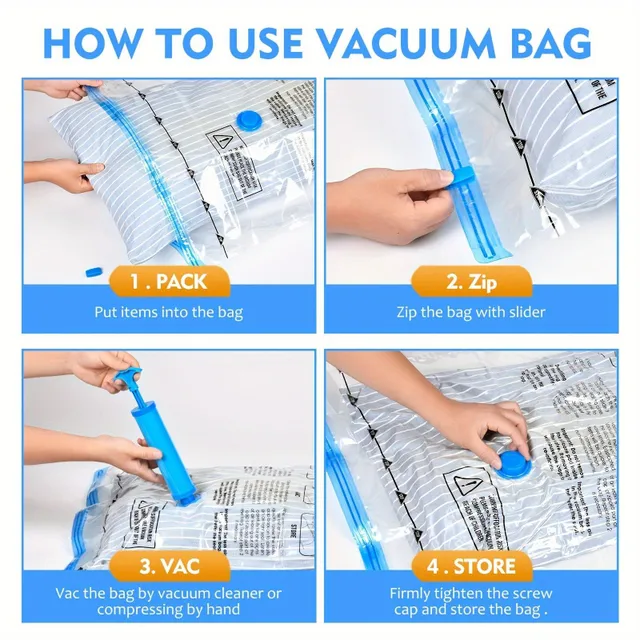 8pc Transparent Vacuum Storage Bags on Compression