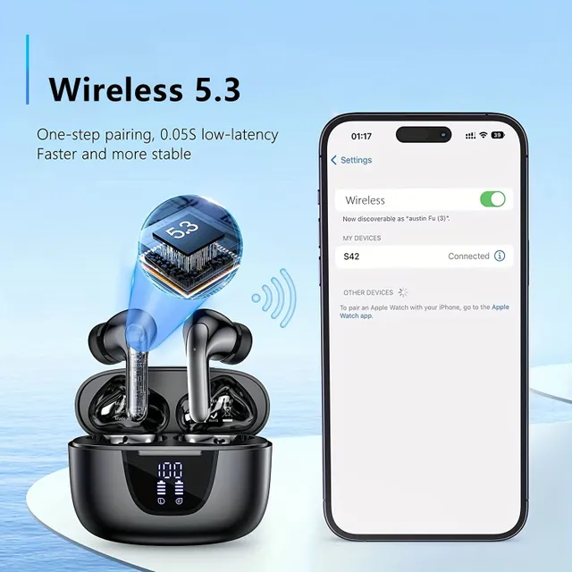 Wireless Headphones, Wireless 5.3 Headphones, 13MM horn, 30H Playtime, Built-in Microphone With Noise Elimination, Case With Fast Charging Type C, Waterproof Stereophone Headphones To Ears BT Pro IPhone And Headphones To Ears Android, Sporty Headphones