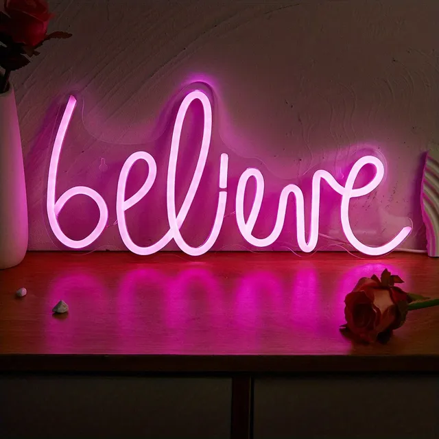 Neon sign "Believe": LED light powered from USB, wall decoration for bedroom, wedding, birthday, gambling room, home