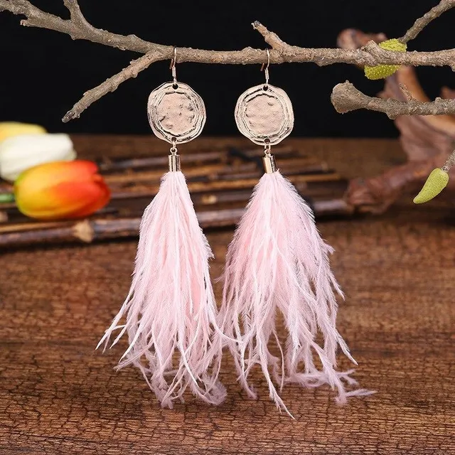 Women's dangle earrings with feathers