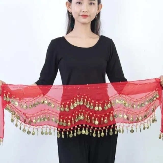 Belly dance scarf red silver-coin