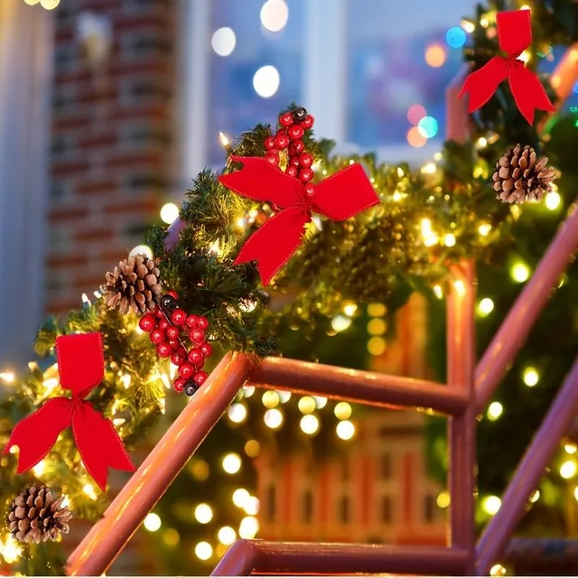 Vánoční ratanový závěs se světelným LED řetězem, 1,8 m - ozdoba na vánoční strom, dveře, okno