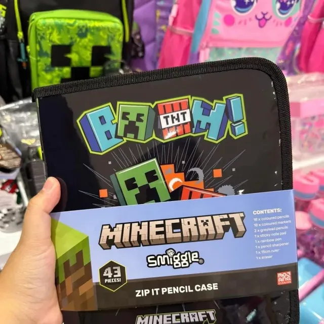 Stylish children's school supplies in the motifs of the popular game Minecraft