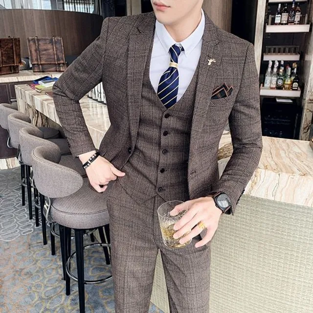 Men's Cubeed Casual Business Suit - Set of 3 pcs- Sako + Vesta + Pants