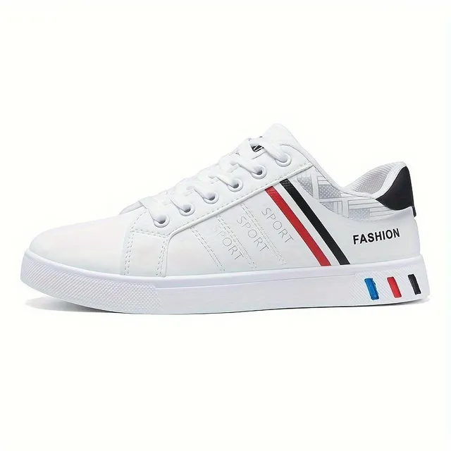 Men's trendy skateboard shoes with striped design, top part of PU leather, wear resistant, anti-slip, laced, for outdoor and leisure activities, street shoes