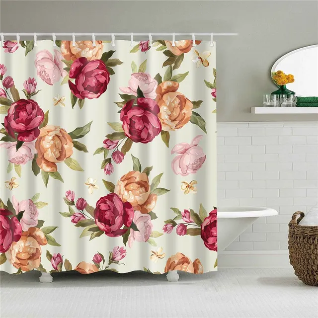 Practical bathroom curtain with flower motif