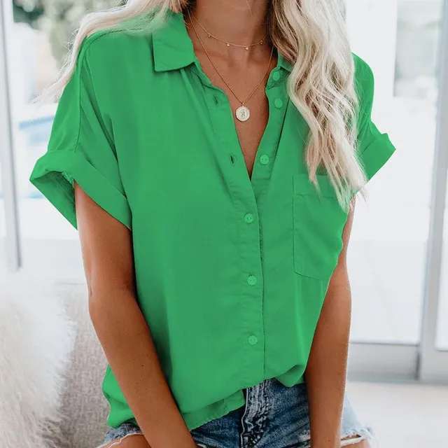 Women's elegant summer single color shirt with short sleeve
