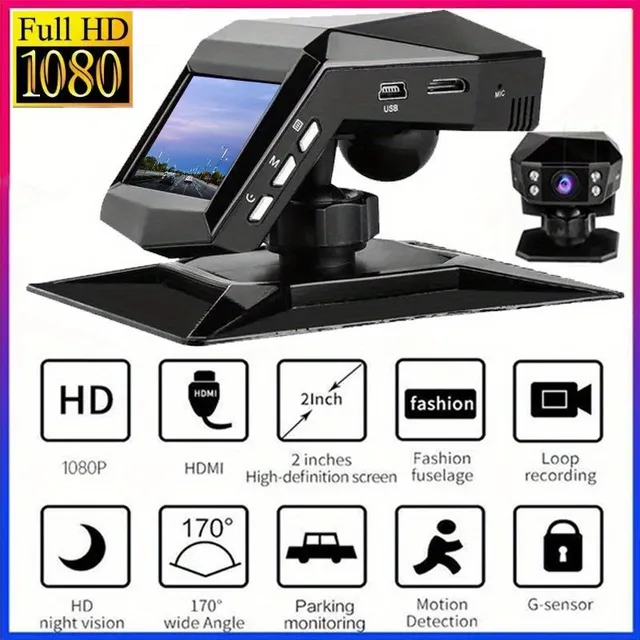 Caméra de voiture Full HD avec écran LCD sur le tableau de bord, angle de vision large de 170°, vision nocturne et moniteur de stationnement.