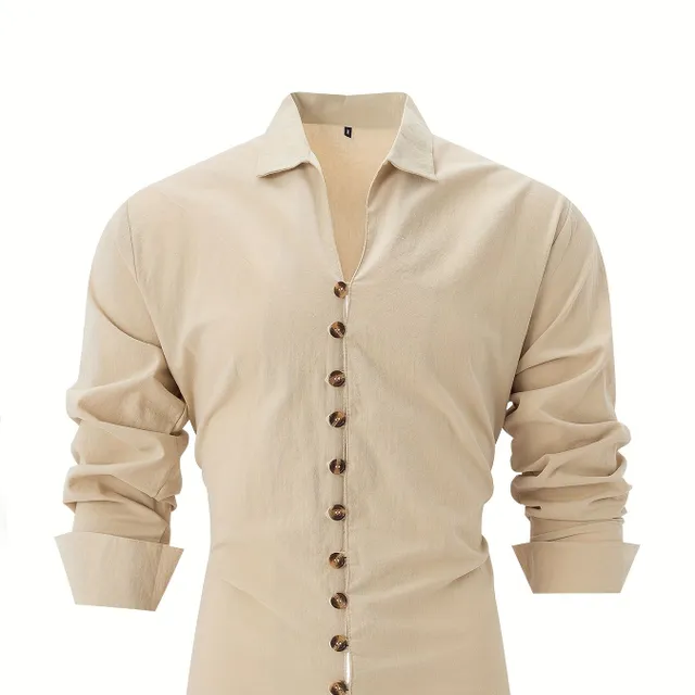 Men's breathable linen shirt in casual vintage style with long sleeves and buttons