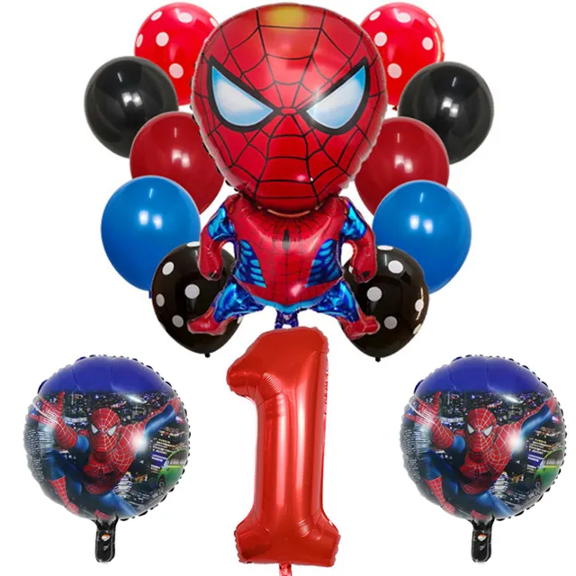 Set of inflatable balloons with number and superhero Spiderman