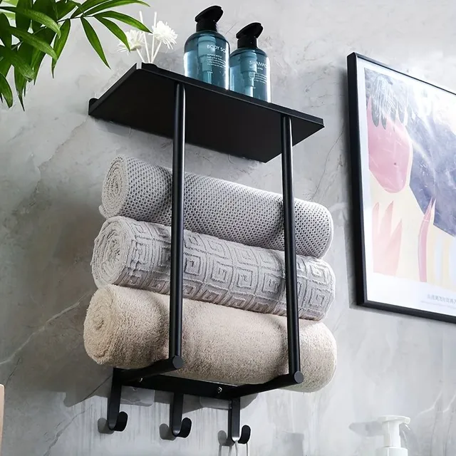 1 pc iron towel rack, hanging bathroom shelf without punching, multifunctional shelves for towel organizer, cosmetic and shower holder, bathroom accessories, organizational supplies