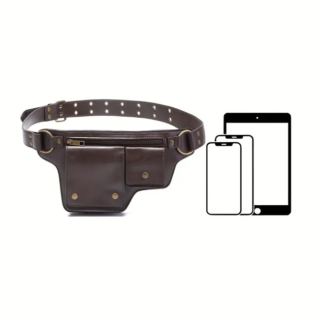 Punk kidney made of vintage PU leather, trendy fanny pack on outdoor and travel