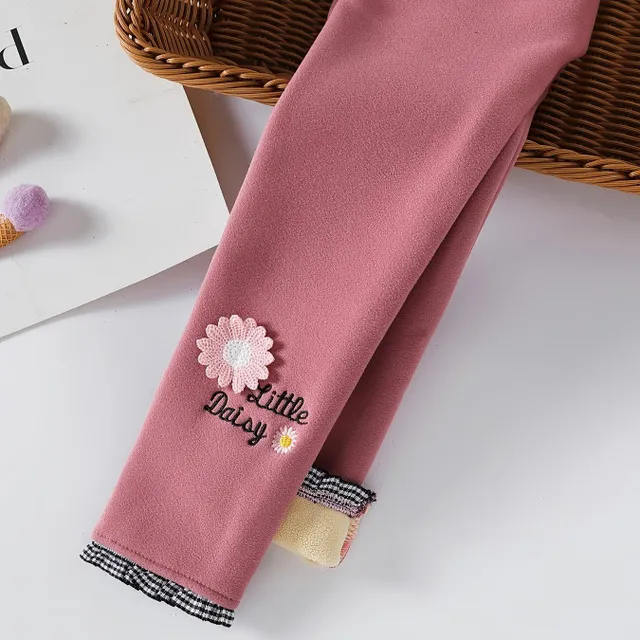 Girls thermal leggings with flower pattern on the leg