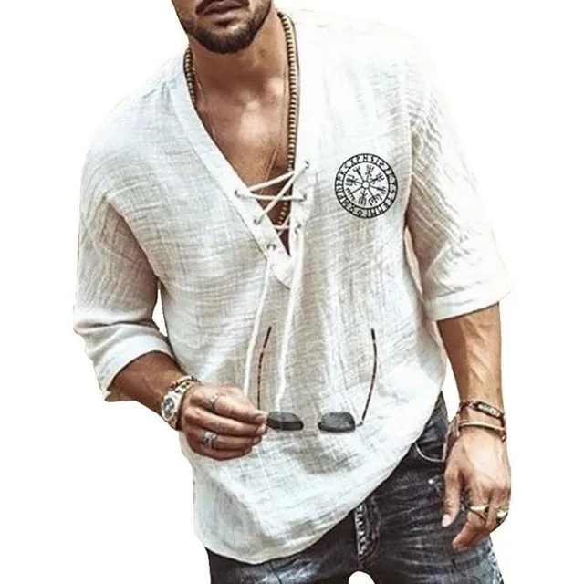 Męska koszulka z długim rękawem ze sznurkiem ściągającym Bílá XL