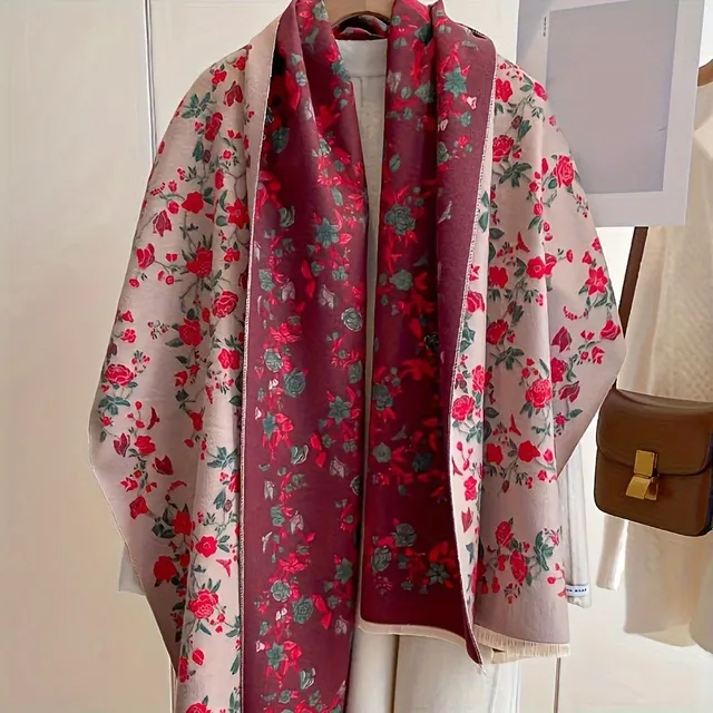 Elegant double-sided scarf with pink and wine pattern