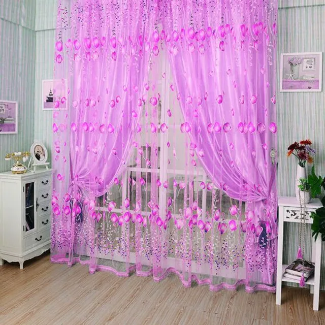 Beautiful curtains with floral pattern Tulip violet