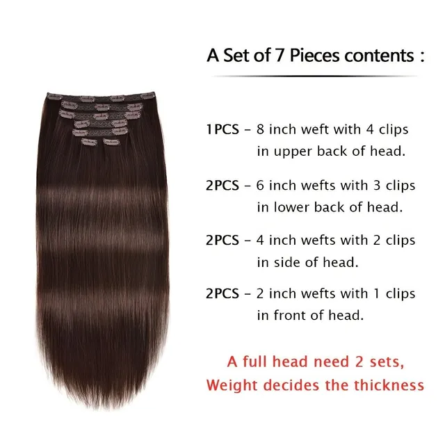 Extensions de cheveux naturels à clip pour femmes et filles - lisses, Remy, pour un usage quotidien