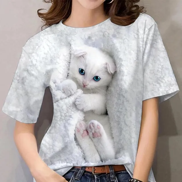 Luxury ladies short sleeve T-shirt made of highly comfortable material with Desmond cat print