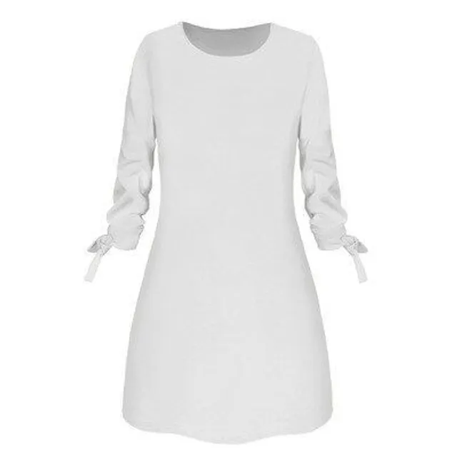 Stylowa prosta sukienka damska Rargissy z kokardą na rękawie white 4xl