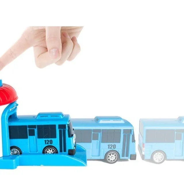 Set distractiv de 4 autobuze mini cu lansare