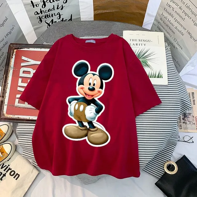 Tricou pentru femei cu mâneci scurte și imprimeu drăguț Minnie