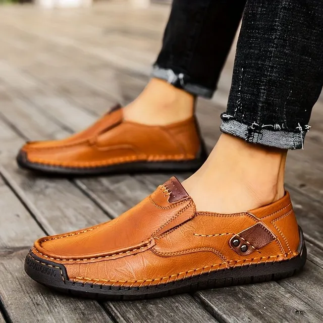 Mocassins pour homme en cuir perforé en grande taille - respirants, résistants à l'usure, à enfiler