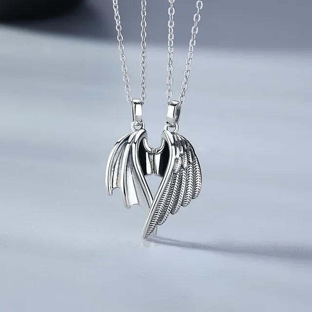 Necklace for couples with angel and devil wings