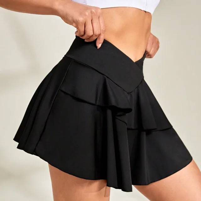 Tenisová sukně s širokou stuhou v pase a volánkovým lemem pro aktivní pohyb