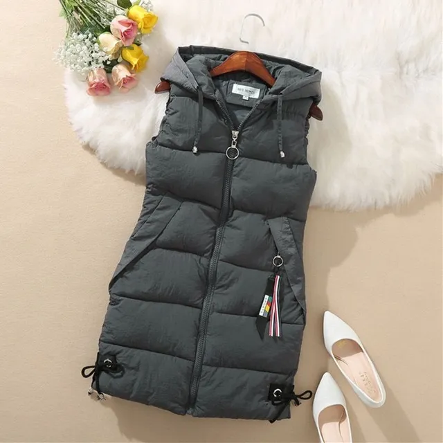 Women's stylish winter long quilted vest with hood