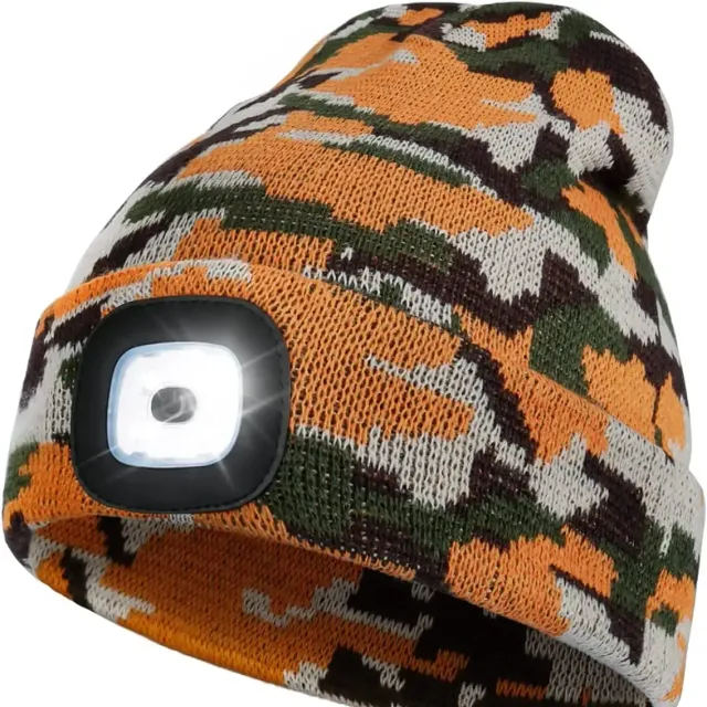 Unisex LED knit cap with USB charging light, head torch, winter knit cap with night light