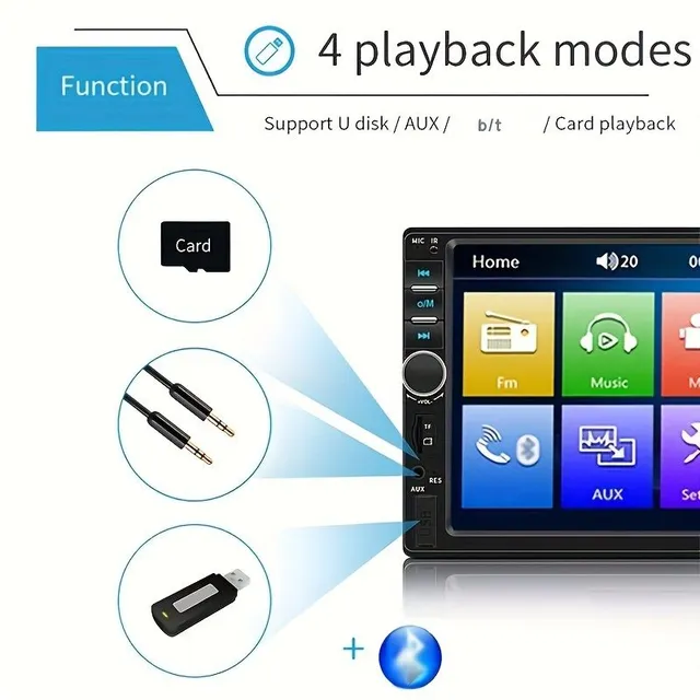Autorádio s dotykovým displejom, dvojitým otočným mechanizmom a zadnou kamerou, USB, AUX, FM, diaľkovým ovládaním a prehrávačom MP4