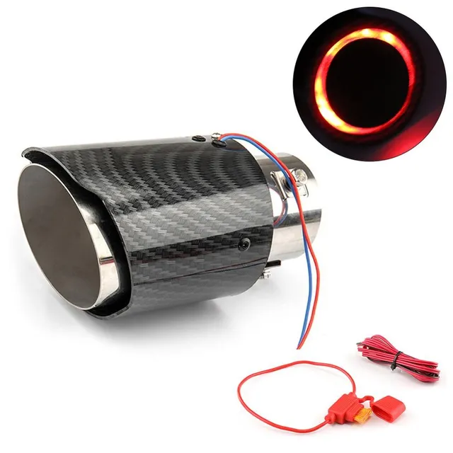 Auto Akcesoria 63-65mm Włókno węglowe kolor wydechu samochodowego Muffler Pipe Tip z LED Light Muffler Exhaust Car Accessories