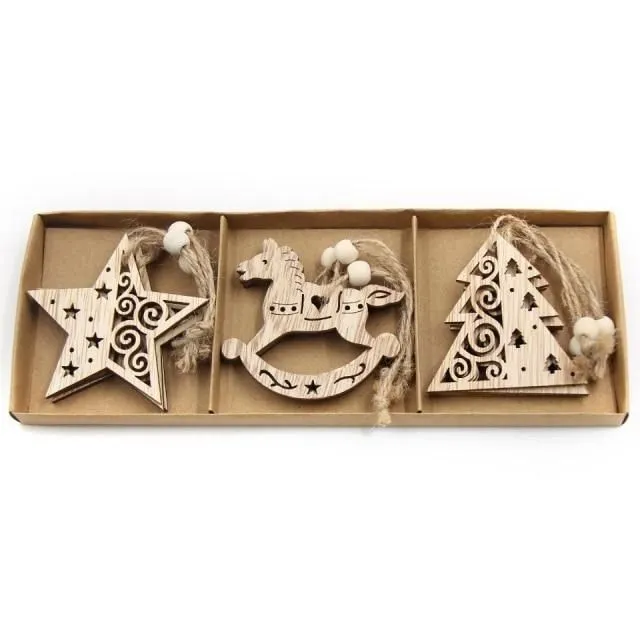 Wooden Christmas snowflakes for tree 12 pcs