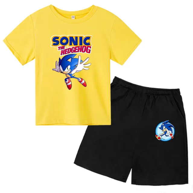 Dziecięcy zestaw sportowy z nadrukiem jeża Sonic - spodenki + koszulka
