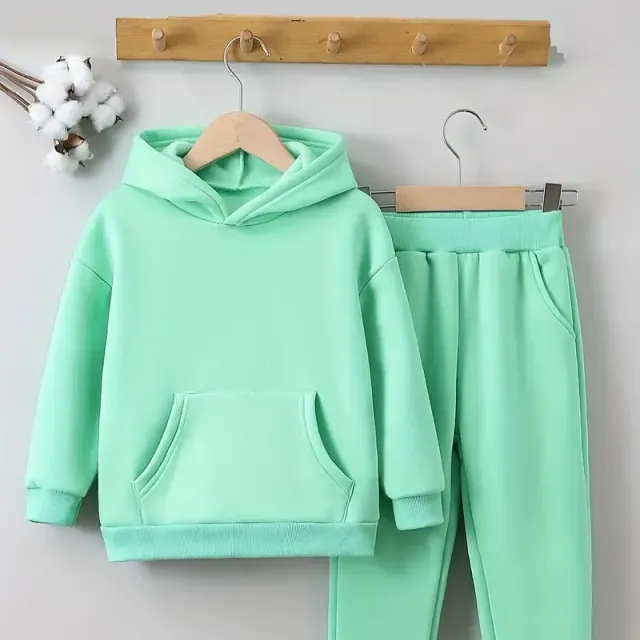 Girl's warm sports kit with fleece - hoodie and leggings - autumn and winter clothes for leisure