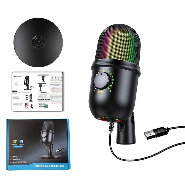 RGB kondenzátorový mikrofon s potlačením šumu - Zářivý zvuk bez rušení