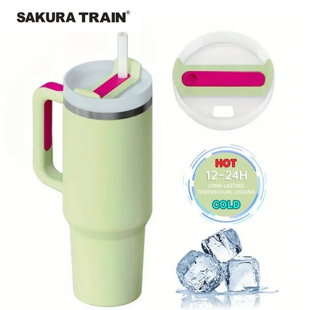 Stainless steel portable thermo mug with straw in different colours